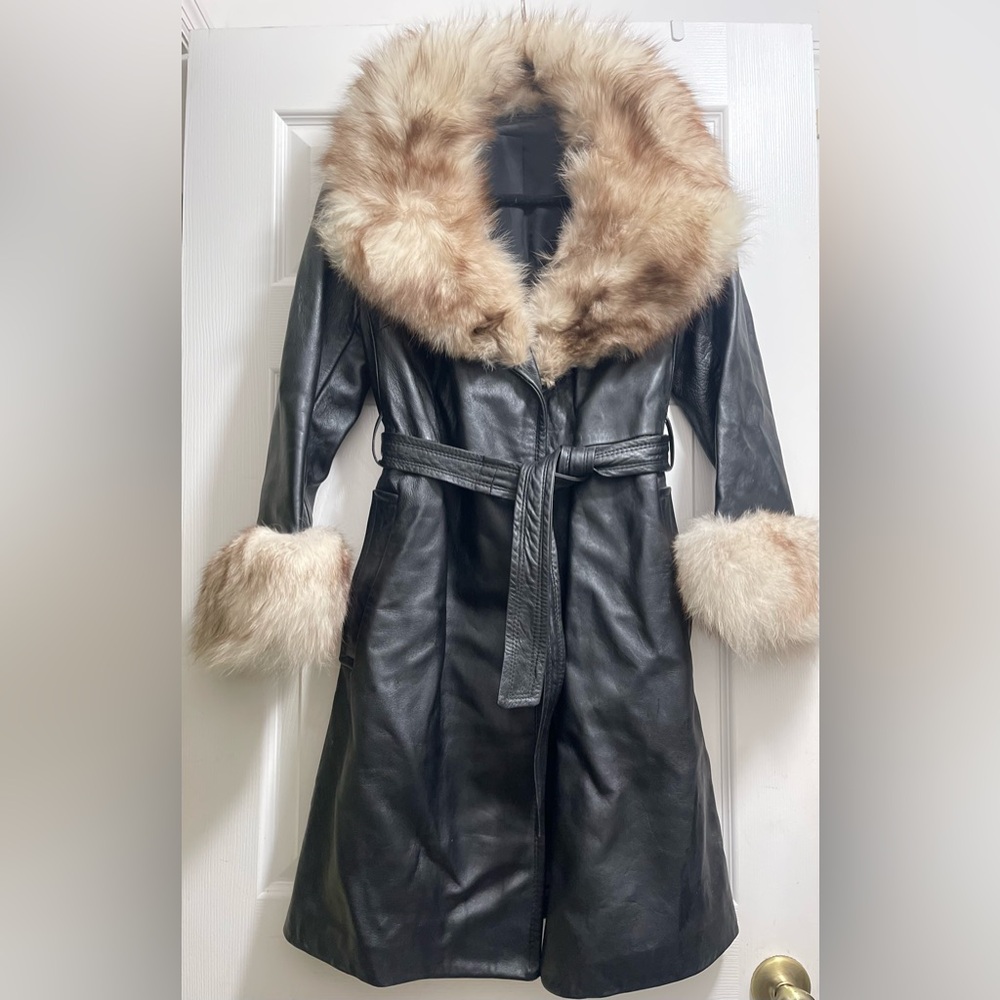 Vintage Leather and Arctic Fox Fur Trench